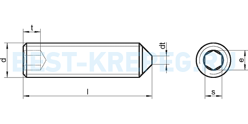 4027 ISO [914 DIN] Винты установочные с острым концом и внутренним шестигранником. фото 0